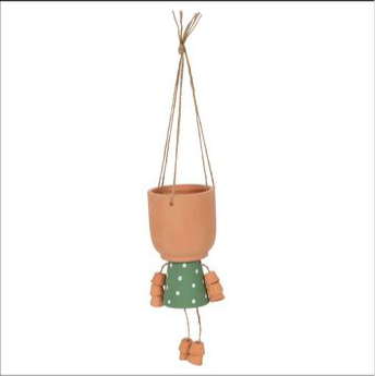 Green Pot Man Hanging Terracotta Planter