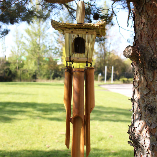 Square Seagrass Bird Box With Chimes